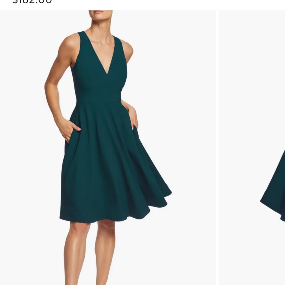 Dress the Population Teal V-Neck Midi Dress